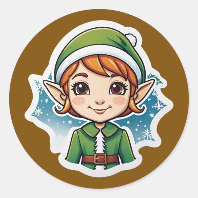 Christmas Snow Elf Classic Round Sticker (Front)