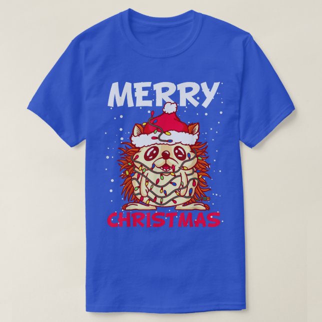 Christmas Snow Fairy Lights Hedgehog Costume Santa T-Shirt (Design Front)
