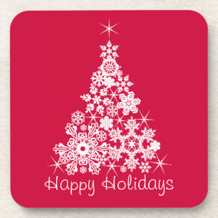 Christmas snow flakes tree red set of 6 coasters