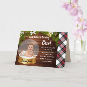 Christmas Snow Globe Add Photo 1St Birthday Party  Card