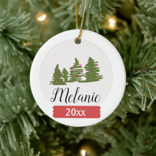 Christmas Snow Globe and Tree Doodle Ceramic Tree Decoration
