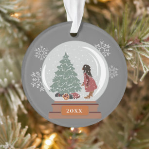 Christmas Snow Globe   Girl with Christmas Tree Ornament