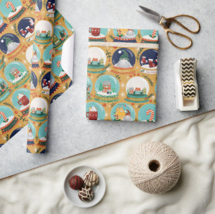 Christmas snow-globe Gnome//Gingerbread House// Wrapping Paper