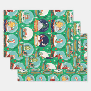 Christmas Snow Globe Green - Woodland Christmas Wrapping Paper Sheet
