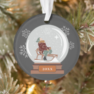 Christmas Snow Globe Person on Sled in Snow Ornament