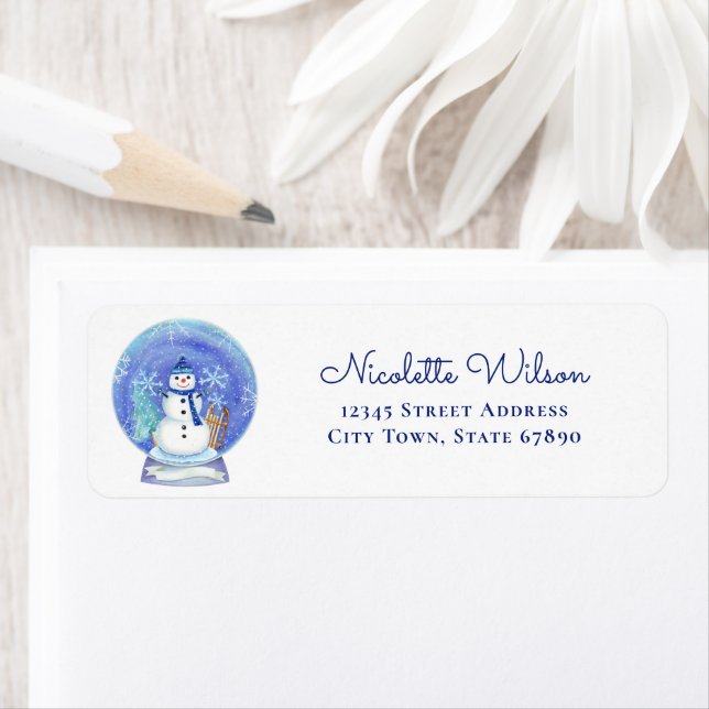 Christmas Snow Globe Snowman Holiday Address Label (Insitu)