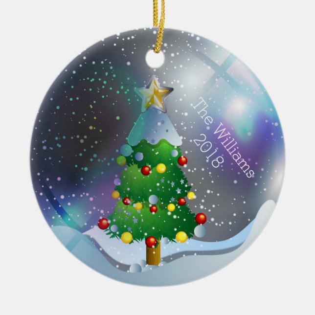 Christmas Snow Globe Winter Tree Ceramic Tree Decoration (Front)
