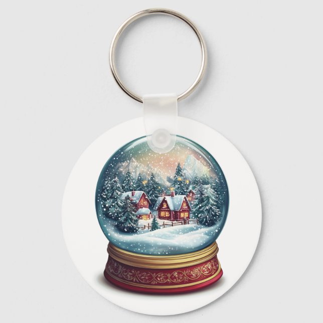 Christmas Snow globe with a tiny village design Key Ring (Front)