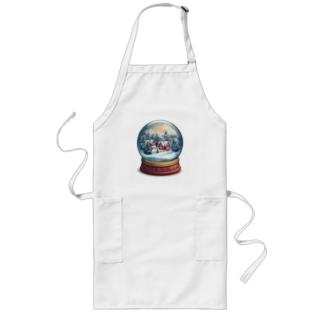 Christmas Snow globe with a tiny village design Long Apron (Front)