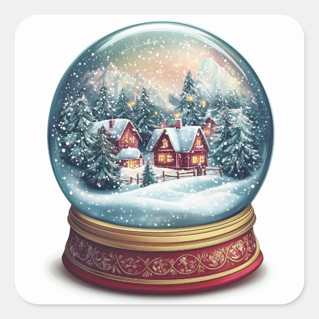 Christmas Snow globe with a tiny village design Square Sticker (Front)