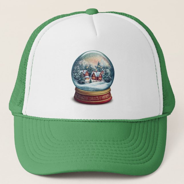 Christmas Snow globe with a tiny village design Trucker Hat (Front)