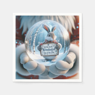 Christmas Snow Globe With Rabbit Napkin