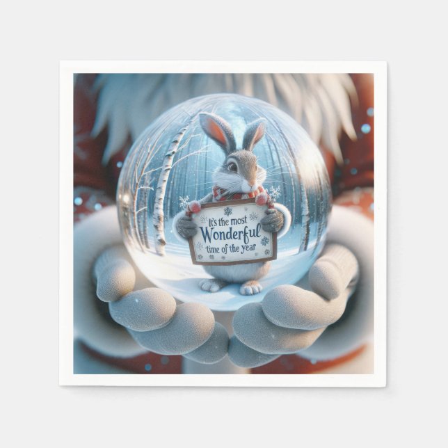 Christmas Snow Globe With Rabbit Napkin (Front)