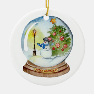 Christmas Snow Globe with Snowman & Tree Ceramic Tree Decoration