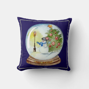 Christmas Snow Globe with Snowman & Tree Cushion