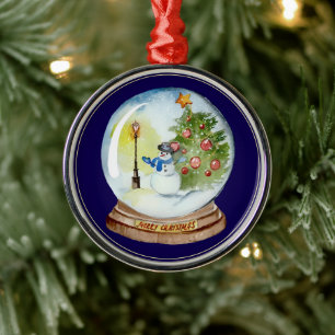 Christmas Snow Globe with Snowman & Tree Metal Tree Decoration