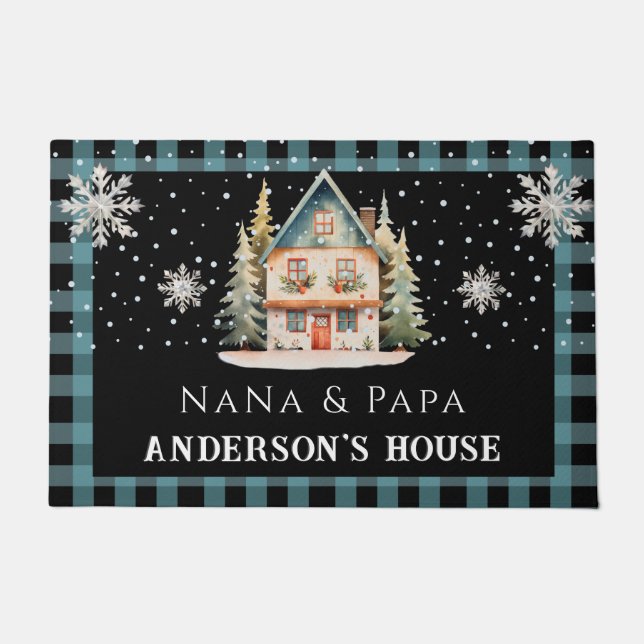Christmas Snow Grandparents Welcome Door Mat (Front)