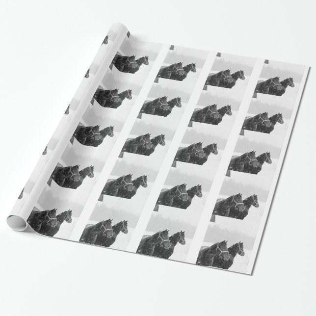 Christmas Snow Horses Equine Rustic Xmas Holiday Wrapping Paper (Unrolled)
