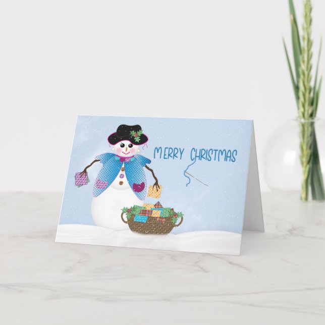 Christmas Snow Lady Crafter Quilter Snow Scene Car Card (Front)