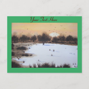 Christmas snow landscape with snow covered trees holiday postcard