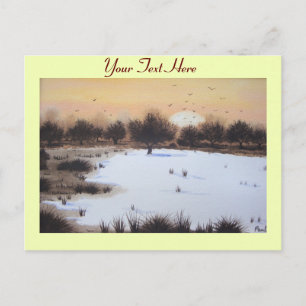 Christmas snow landscape with snow covered trees holiday postcard