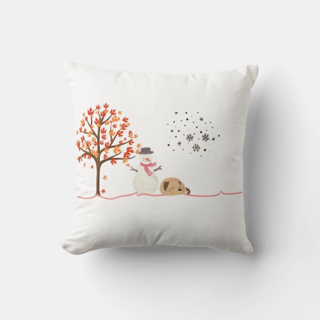 christmas snow man and dog on a snowy day cushion (Front)