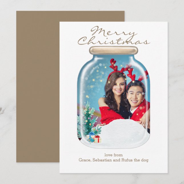 Christmas Snow Mason Jar Photo Personalised Card (Front/Back)