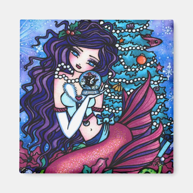 Christmas Snow Mermaid Tree Art by Hannah Lynn Magnet (Front)