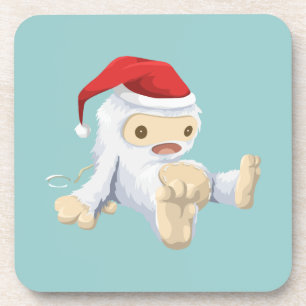 Christmas Snow Monster Doll With a Red Santa Hat Coaster