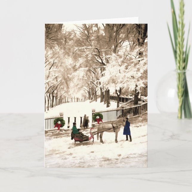 Christmas & Snow on Boston Commons in the 1870s Holiday Card (Front)