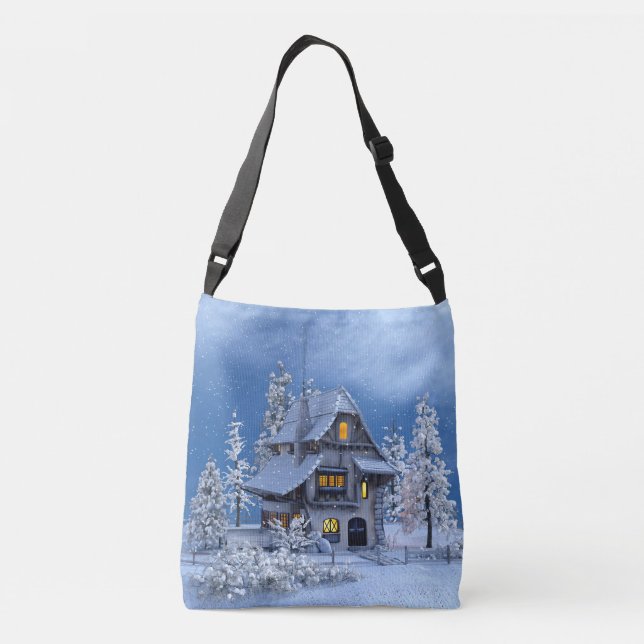 Christmas Snow on Gingerbread House Crossbody Bag (Back)