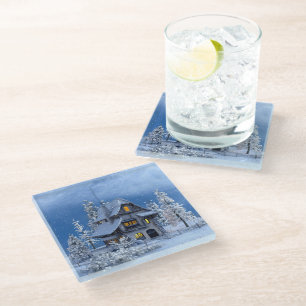 Christmas Snow on Gingerbread House Glass Coaster
