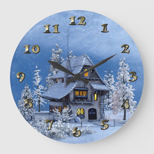 Christmas Snow on Gingerbread House Large Clock (Front)