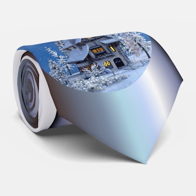 Christmas Snow on Gingerbread House Tie (Rolled)