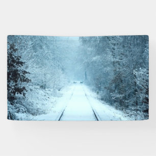 Christmas Snow on Railroad Tracks Banner