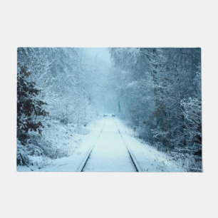 Christmas Snow on Railroad Tracks Doormat