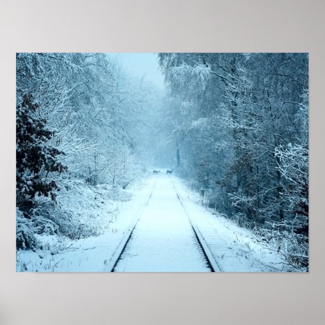 Christmas Snow on Railroad Tracks Poster (Front)