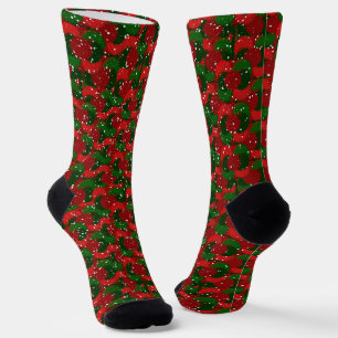 Christmas Snow on Red and Green Socks