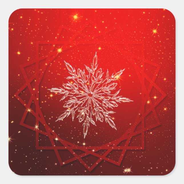 Christmas snow red background square sticker (Front)