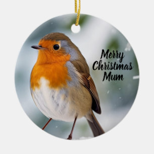 Christmas, Snow, Robin, Tree ornament, personalise Ceramic Tree Decoration