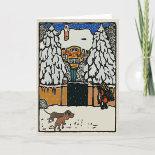 Christmas Snow, Santa and Dogs add text Holiday Card