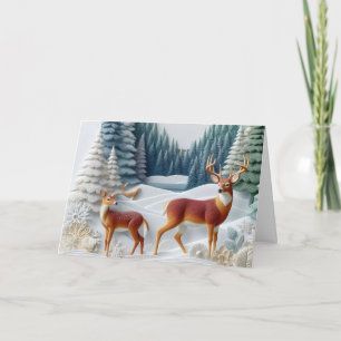 Christmas Snow Scene with Deer Holiday Card 