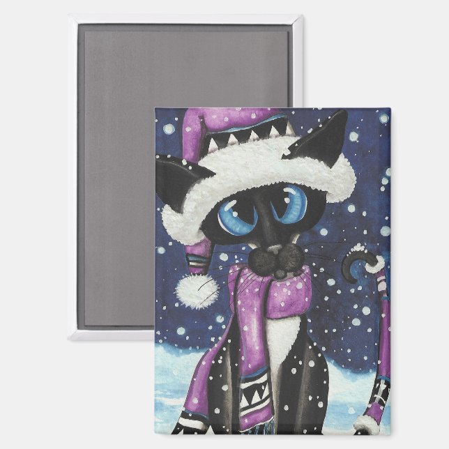 Christmas Snow Siamese Cat American MoJo Pillows Magnet (Front/Back)