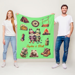 Christmas Snow Ski Otter Couple Outdoor Mint Green Fleece Blanket
