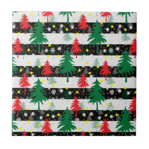 Christmas Snow Stripes Tile