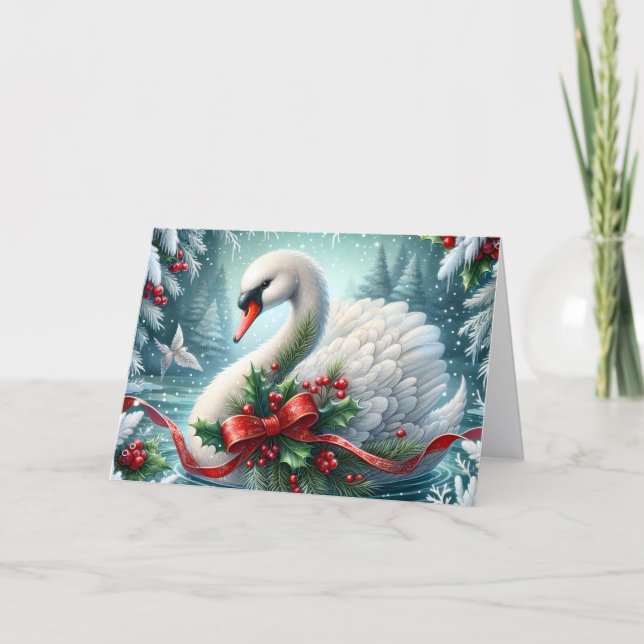 Christmas Snow Swan Holiday Card (Front)