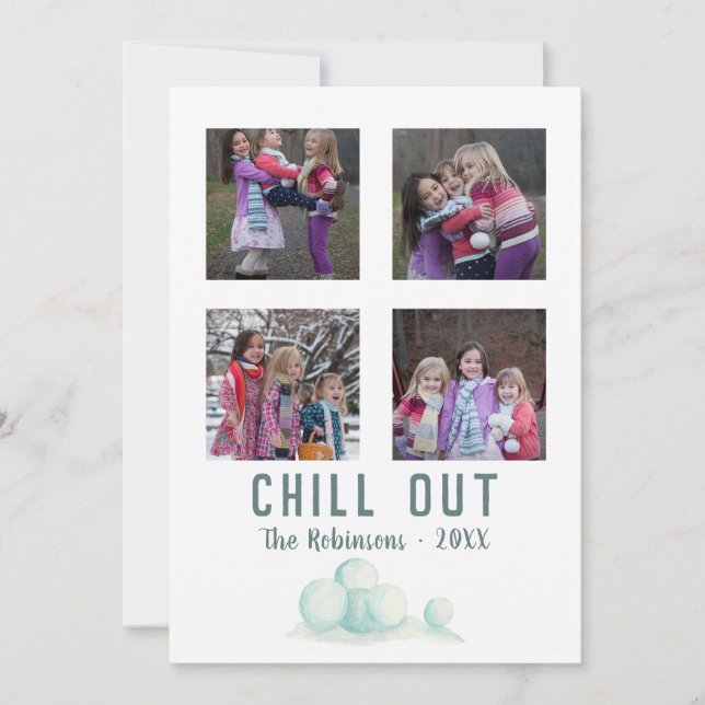 Christmas Snow themed Family Photo Collage Holiday Card (Front)