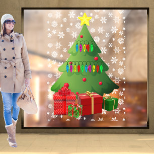 Christmas Snow Tree Presents Home Storefront Vinyl Window Cling