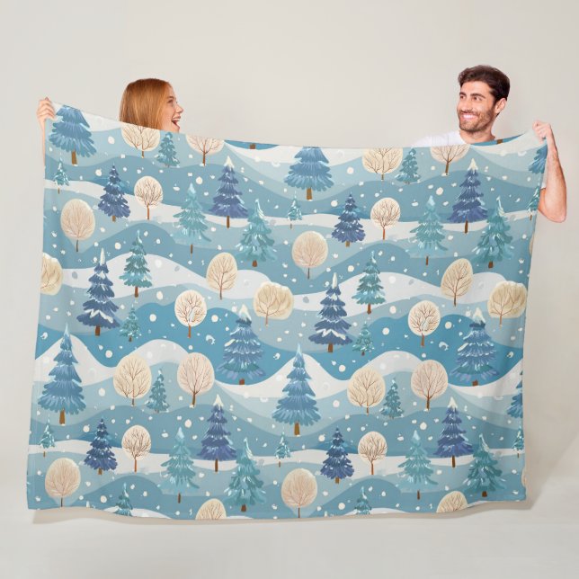 Christmas snow trees fleece blanket (In Situ)