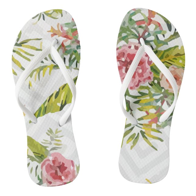 Christmas Snow Tropical Pattern Flip Flops (Footbed)